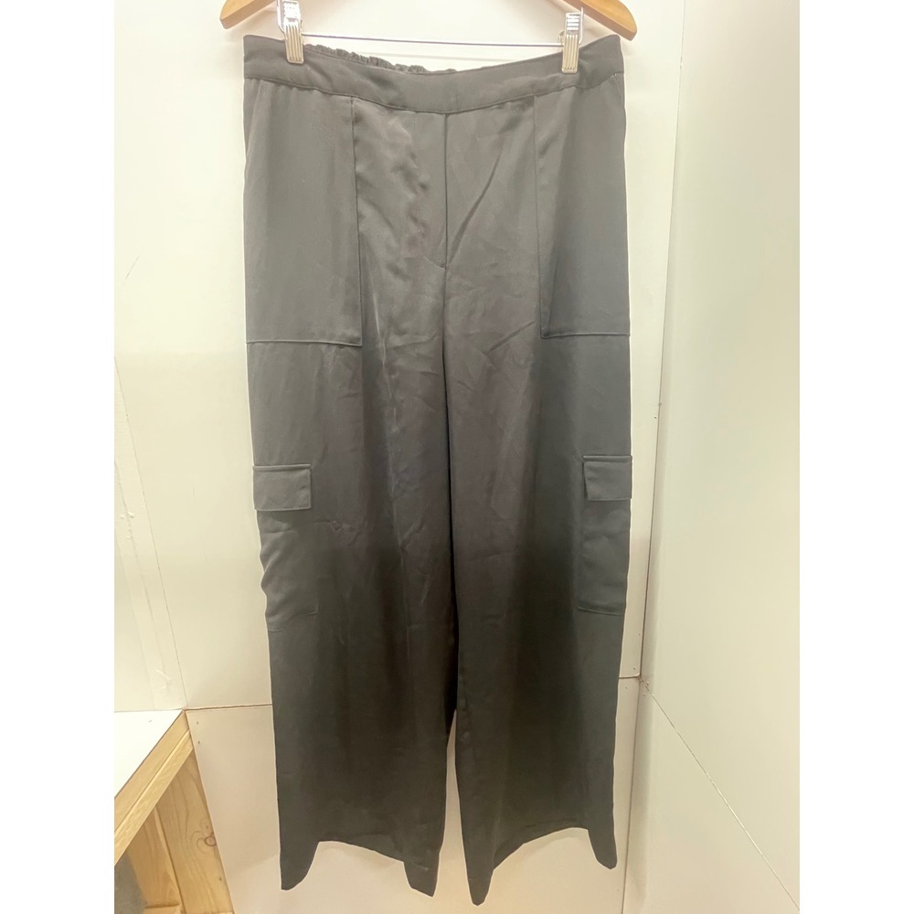 Nobody's Child Black Satin Cargo Pants Wide Leg Utility Trousers Womens 12